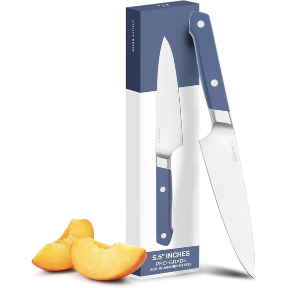 Misen 5.5" Utility Knife – High Carbon Japanese AUS-10 Stainless Steel – Hybrid German & Japanese Blade – Precision Kitchen Knife for Professionals & Home Cooks – Ultimate Cutting Performance - Blue