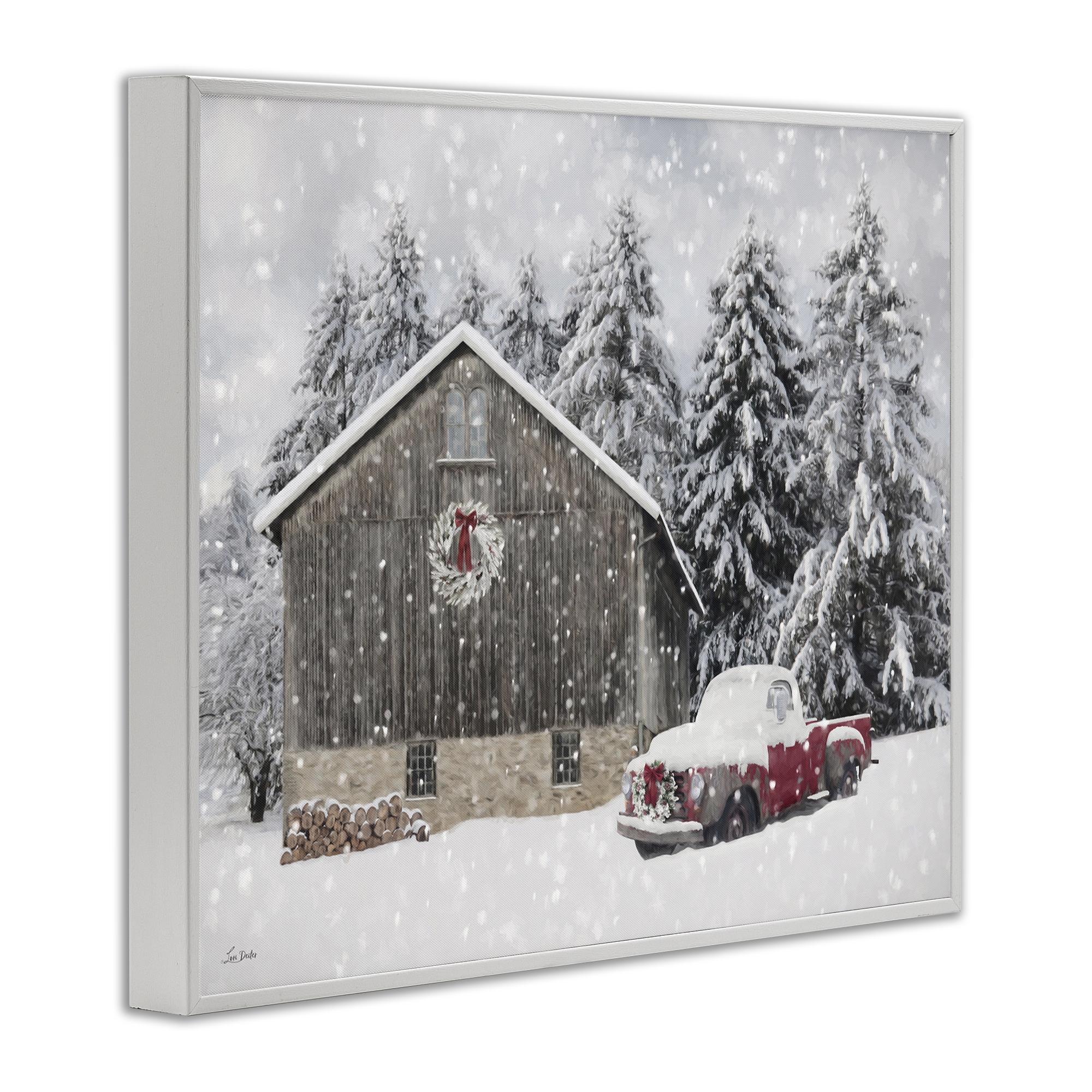 Stupell Industries Snow Covered Farm Scene Holiday Painting White Framed Art Prints Wall Art, 30 x 24