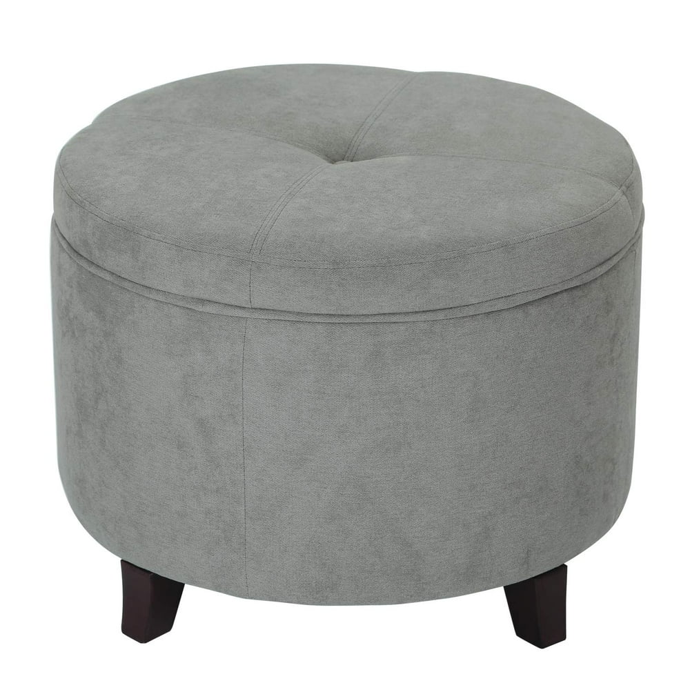 Adeco Round Ottoman, Fabric Foot Rest and Seat, Modern Button Tufted
