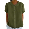 thumbnail image 2 of Naotn Summer Linen Shirts for Women Fashion Casual Loose Fit Button Lapel Neck Short Sleeve Tops, 2 of 10