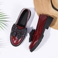 thumbnail image 5 of Gpaecead Women Plaid Bow Thick Sole Loafers Patent Leather Heightening Spring Summer Versatile Slip On Shoes, Burgundy, 5 of 8