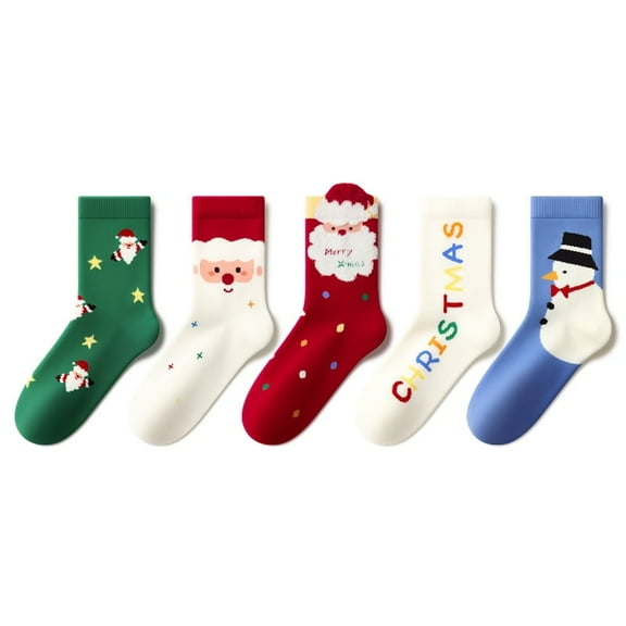 Beibi 5-Pair Pack Unisex Children's Mid-Calf Socks Christmas & All-Season Style Suitable for Children Ages 4 and Up