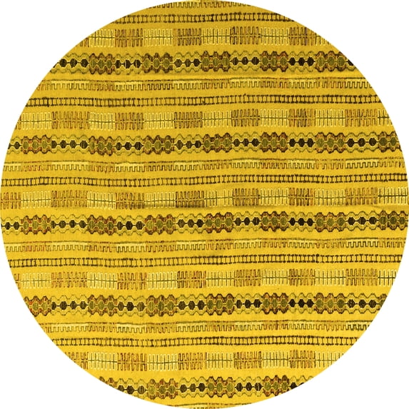 Ahgly Company Machine Washable Indoor Round Abstract Yellow Modern Area Rugs, 3' Round