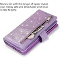 thumbnail image 5 of Wallet Case for Samsung Galaxy S21 FE, Magnetic Handbag Zipper Pocket PU Leather Flip with 9 Card Slots and Wrist Strap Folio TPU Inner Stand Case - Purple, 5 of 14