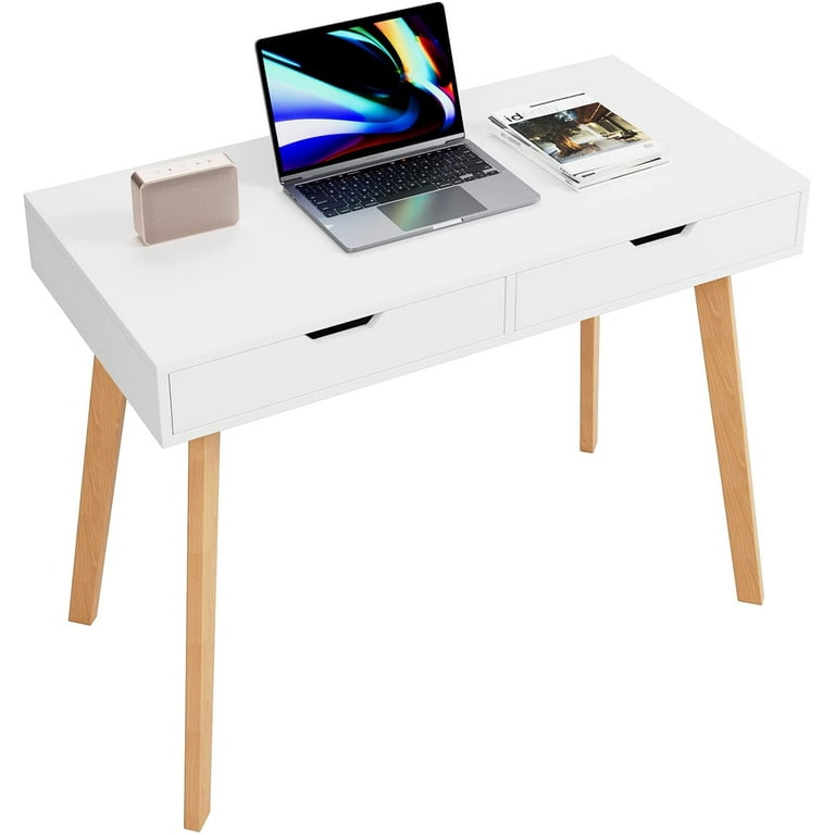 Homfa Writing Computer Desk, Laptop Notebook PC Workstation with 2 Drawers, White 