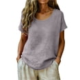 thumbnail image 3 of TAGOLD Womens Short Sleeve Round-Neck Blouses & Shirts Solid Color Loose Linen Summer Top, 3 of 5