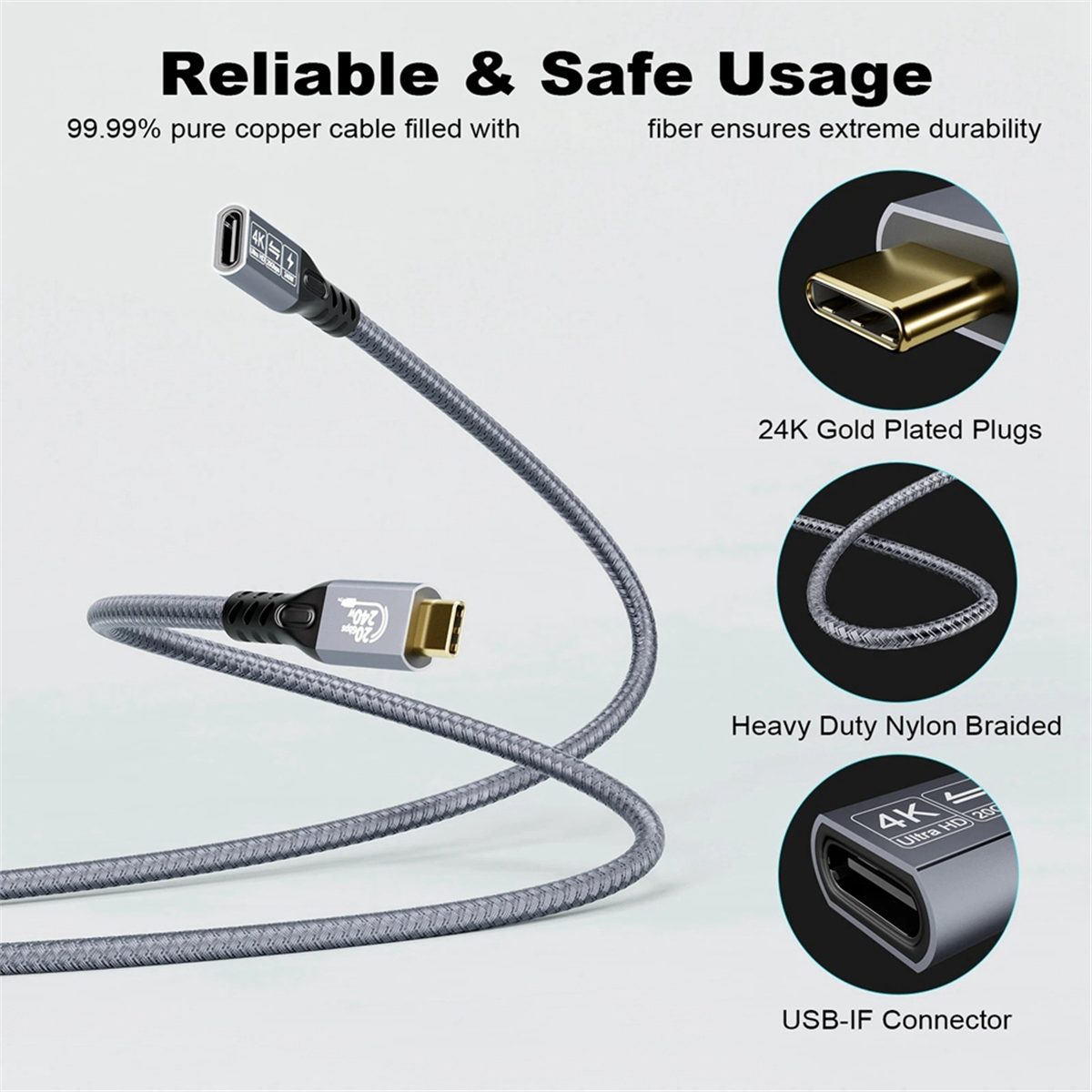 Usb Extension Cable 4k Cable Type C Male To Female Extension Ultra Hd 20gbps 240w Data Quick Hd