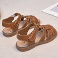 thumbnail image 5 of Summer Sandals for Girls Open Toe Cute Solid Strappy Slip on Outdoor Flat Shoes Breathable Hollow out Gladiator Dress Shoes Brown 6 Toddler, 5 of 8