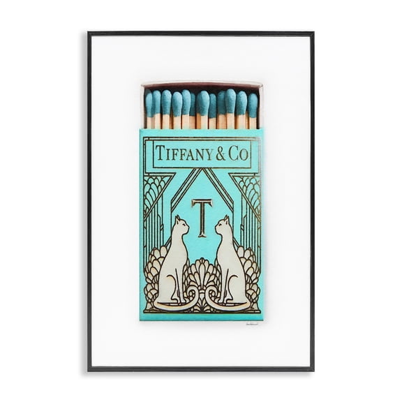 Stupell Industries Blue Glam Brand Matches Fashion Painting Black Framed Art Print Wall Art, 12 x 18