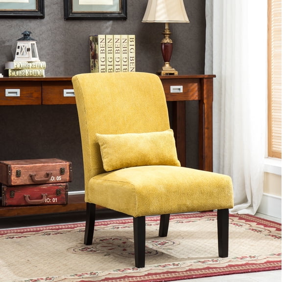 Dtwnek Upholstered Club Chair with Pillow, Chenille Fabric Armless Accent Chair for Living Room, Office, Yellow
