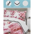 thumbnail image 3 of Quilts Queen Size Bedding Set, Pink Roses Reversible Summer Quilt 3 Pieces, Spring Floral Elegant Pastoral Butterfly Lightweight Bedspreads Coverlets with 2 Pillow Shams for All Seasons, 3 of 5