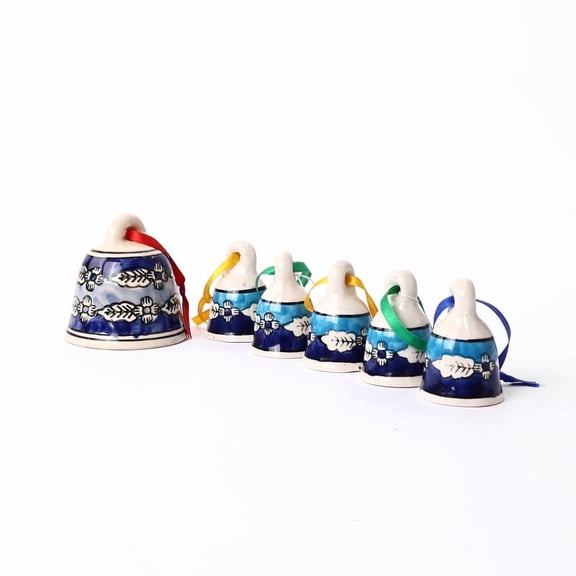 Handcrafted Blue Ceramic Hanging Bells—Set of 5