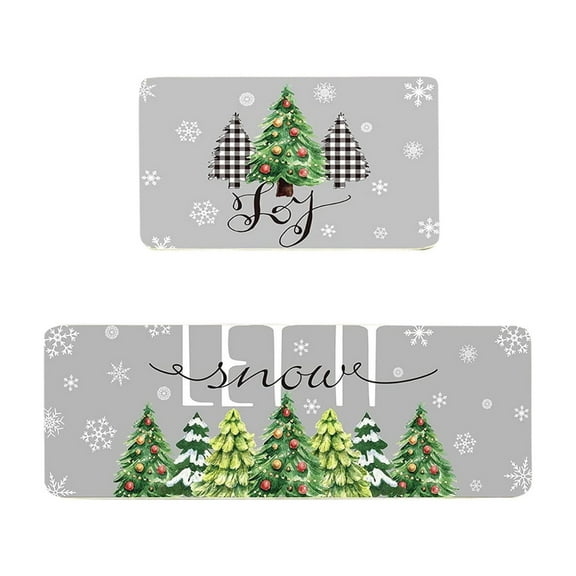 Christmas Kitchen Floor Mats, Non Slip Kitchen Rugs, Christmas Tree Floor Mat Set for Kitchen and Bathroom, Thickened Polyester Cushioned Antifatigue L Shaped Runner, 47.24x15.75in and 23.62x15.75in