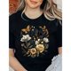 thumbnail image 1 of Camiseta extragrande casual de mujer con cuello redondo, manga corta y estampado de mariposas, negra, elegante y con estilo, 1 of 6