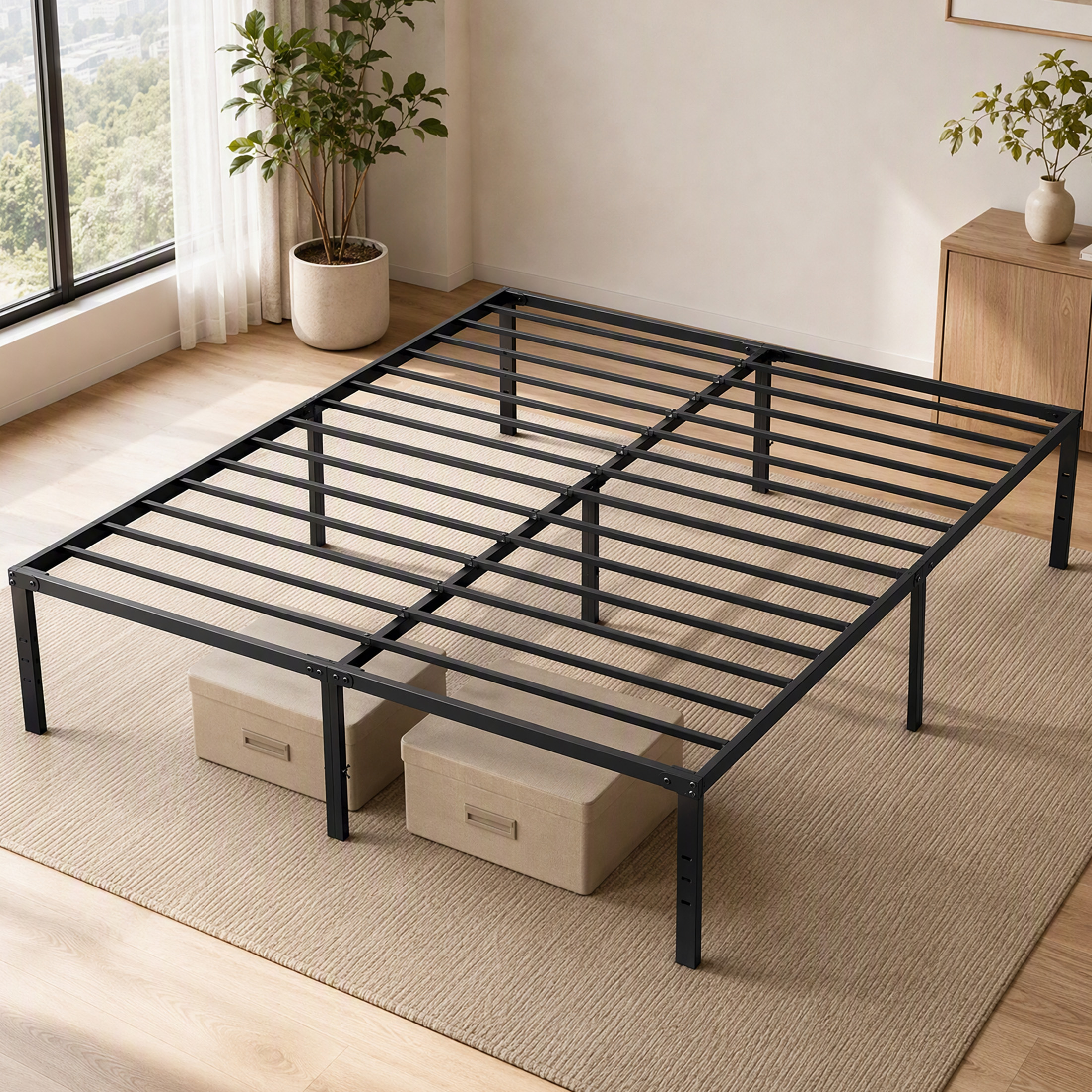 EDX 18 Inch Queen Metal Platform Bed Frame, Black photo 5
