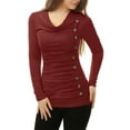 thumbnail image 1 of INSPIRE CHIC Women's Cowl Neck Buttons Decor Long Sleeves Ruched Top, 1 of 6