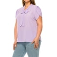 thumbnail image 2 of Women's Plus Size Casual Solid Petal Sleeve Bow Tie Neck Short Sleeve Blouse Shirt Top, 2 of 6