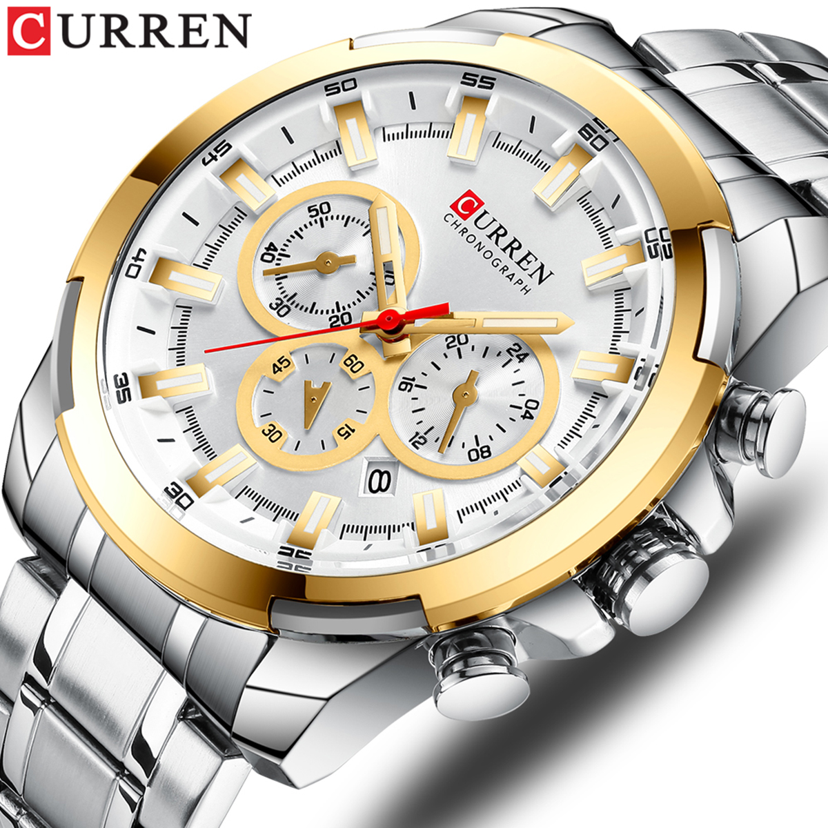CURREN 8361 Quartz Man Wristwatch Watch for Male Men Watches with Calendar Indicator Date Waterproof Luminous Hands Three Sub-Dials Second Minute Microsecond Chronograph Stainless Steel Strap Band Wea - image 4 of 7