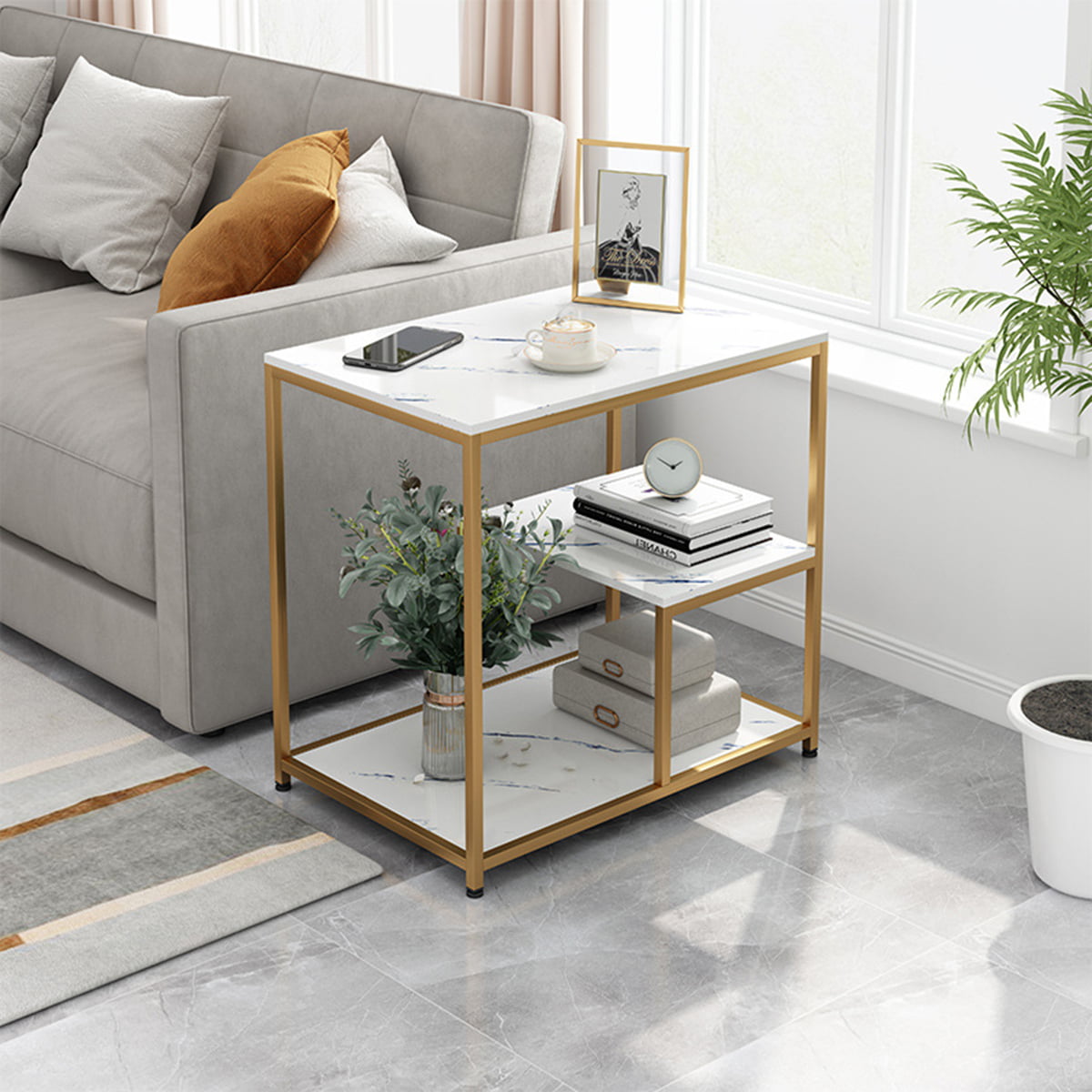 Coffee Table Nordic Style Side End Table Durable Metal Frame Furniture Small Space Tea Corner Table for Living Room Bedroom Patio Garden Black
