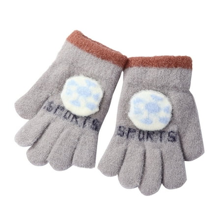 

koaiezne Toddler Gloves Thickened Warm Boys Girls Knitted Five Finger Points Autumn Winter Football Stretch Kids Gloves Kids Biker Gloves
