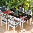 thumbnail image 2 of Black Christmas Table Cloths for 6 Foot Rectangle Tables, Santa Snowman Xmas Gifts Snowflake Winter Patio Waterproof Elastic Fitted Tablecloths, Washable Rectangular Table Cover for Camping, 2 of 8