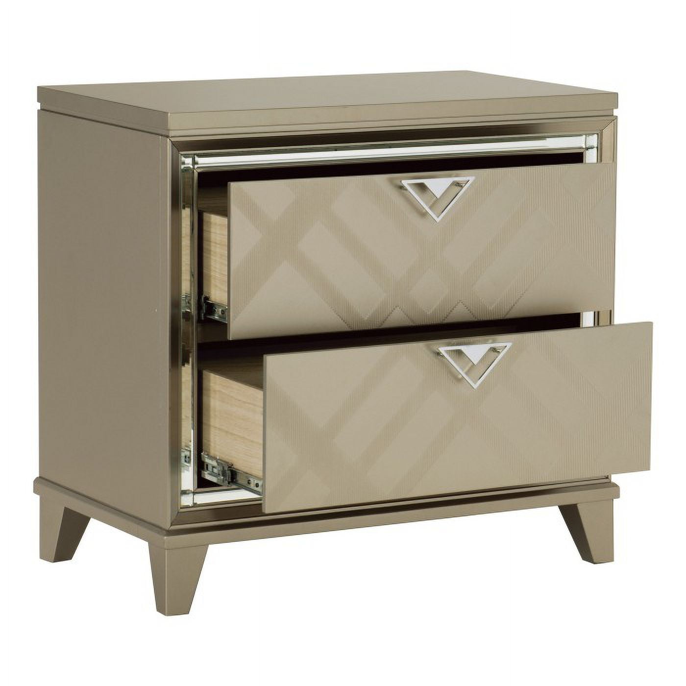 Bijou Collection Glamorous Mirrored Nightstand with Unique Chrome Hardware