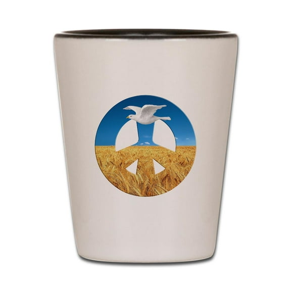 CafePress - Peace In Ukraine - White/Black Shot Glass, Unique and Funny Shot Glass