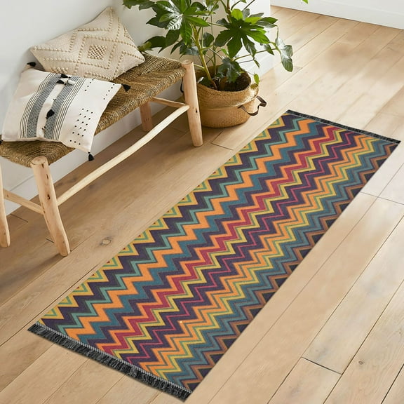 Yayeee Runner Rug for Bedroom 2'x6' Machine Washable Hallway Non Slip Mat, Brown Geometric