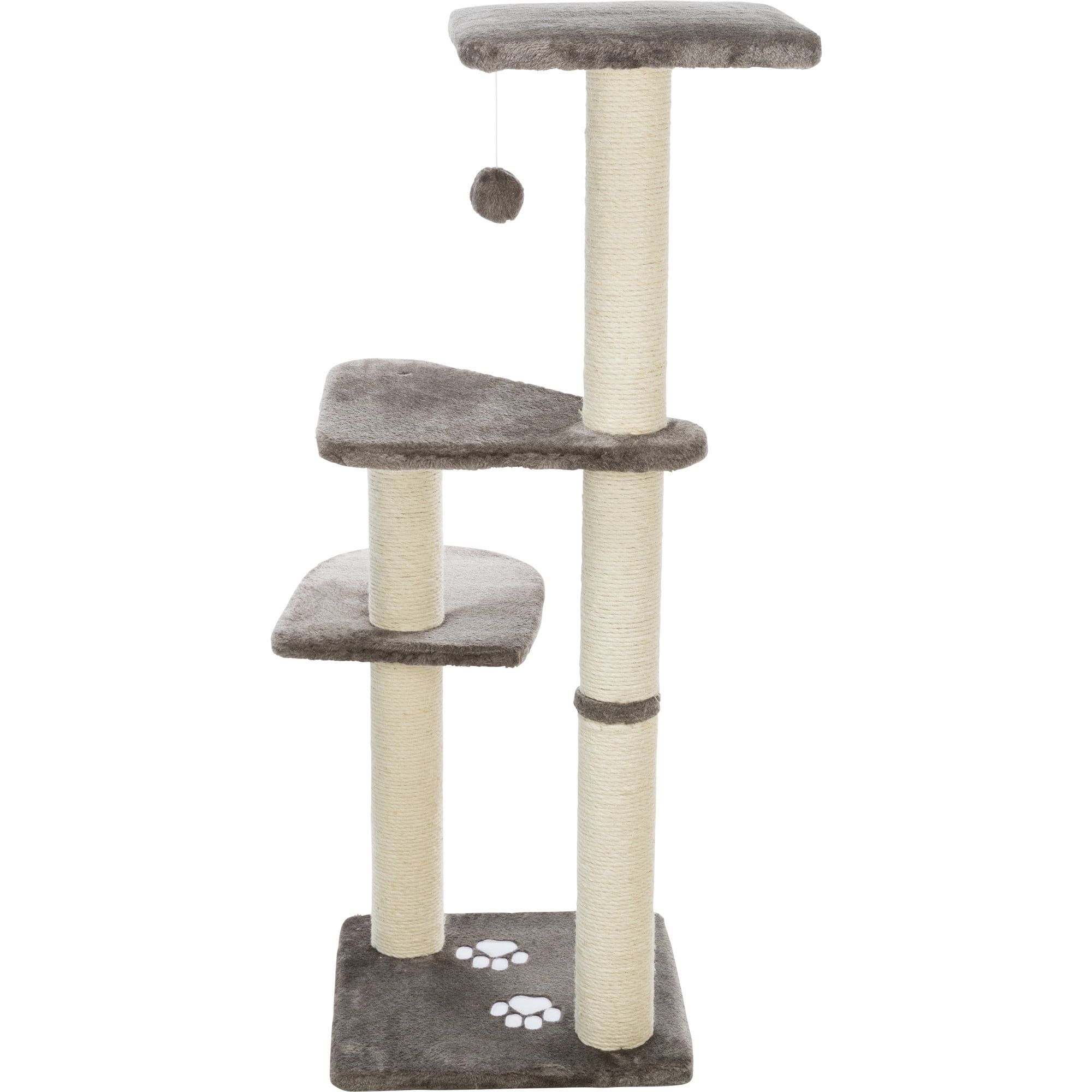 TRIXIE Altea Plush 3-Level 46.1" Cat Tree with Sisal Scratching Posts & Cat Toy, Gray