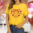 thumbnail image 1 of Chemises de Vacances pour Femmes Col Rond Manches Courtes Mode Imprimé Cœur T-Shirt Ample Léger Confortable Doux Basique Tee Vêtements de Vacances Jaune G, 1 of 4