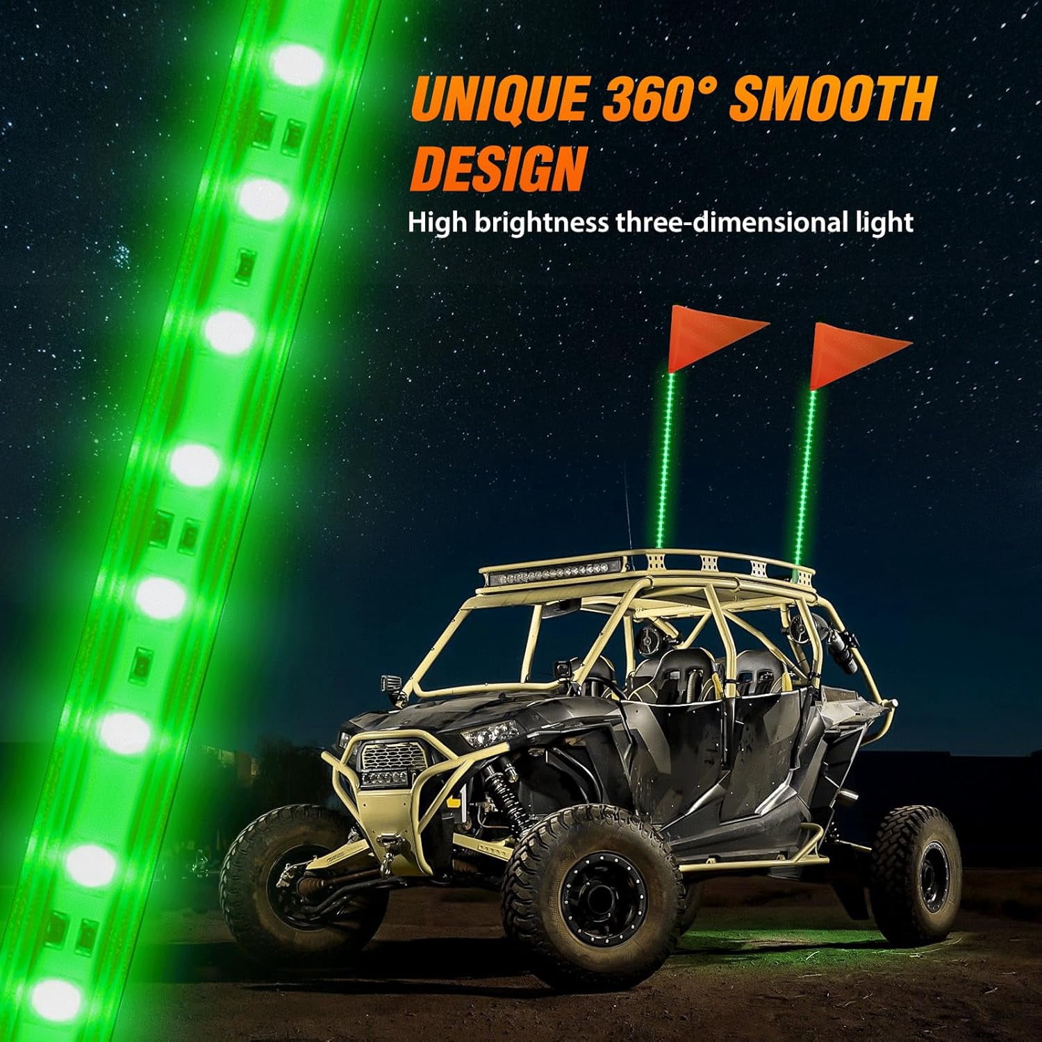 Nilight 1PCS 3FT LED Whip Light with Aluminum Base Green Color Safety Warning Pole Lighted Antenna Whips for RZR Polaris Dune Buggy Off-Road Truck UTV ATV