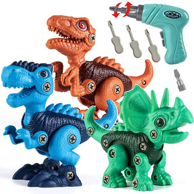 Juguetes de dinosaurios desmontables oso de fresa para niños 3-5 5-7 STEM construcción con taladro eléctrico regalo de Navidad Electrónica