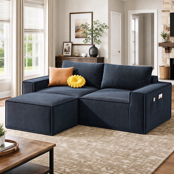 Asofer Corduroy Boneless Cloud Loveseat, Plush Sofa Bed Sleeper Couch, No Assembly, for Living Room, Apartment, Black