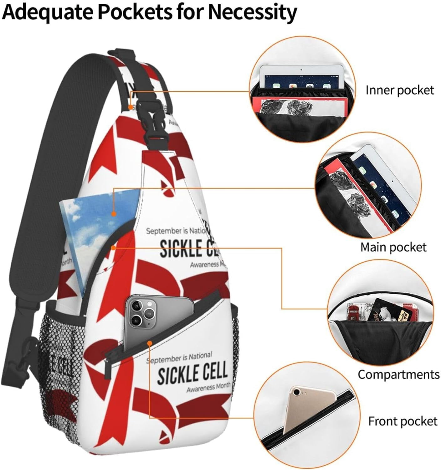 Sickle Cell Awareness Month Sling Bag Crossbody Hiking Travel Chest Bags Backpack Shoulder Daypack for Women Men