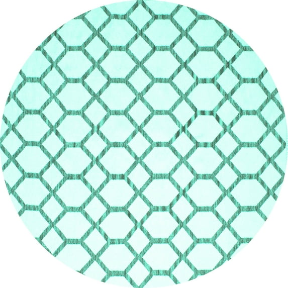 Ahgly Company Machine Washable Indoor Round Trellis Turquoise Blue Contemporary Area Rugs, 5' Round