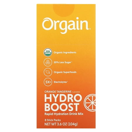 Orgain Hydro Boost Rapid Hydration Drink Mix, Orange Tangerine, 8 Stick Packs, 0.45 oz (13 g) Each