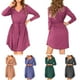 thumbnail image 3 of Vestido de mujer Vestido de manga larga para mujer Botones con cuello en V Cintura con cordón Tallas grandes Mini vestido informal 1 1, 3 of 5