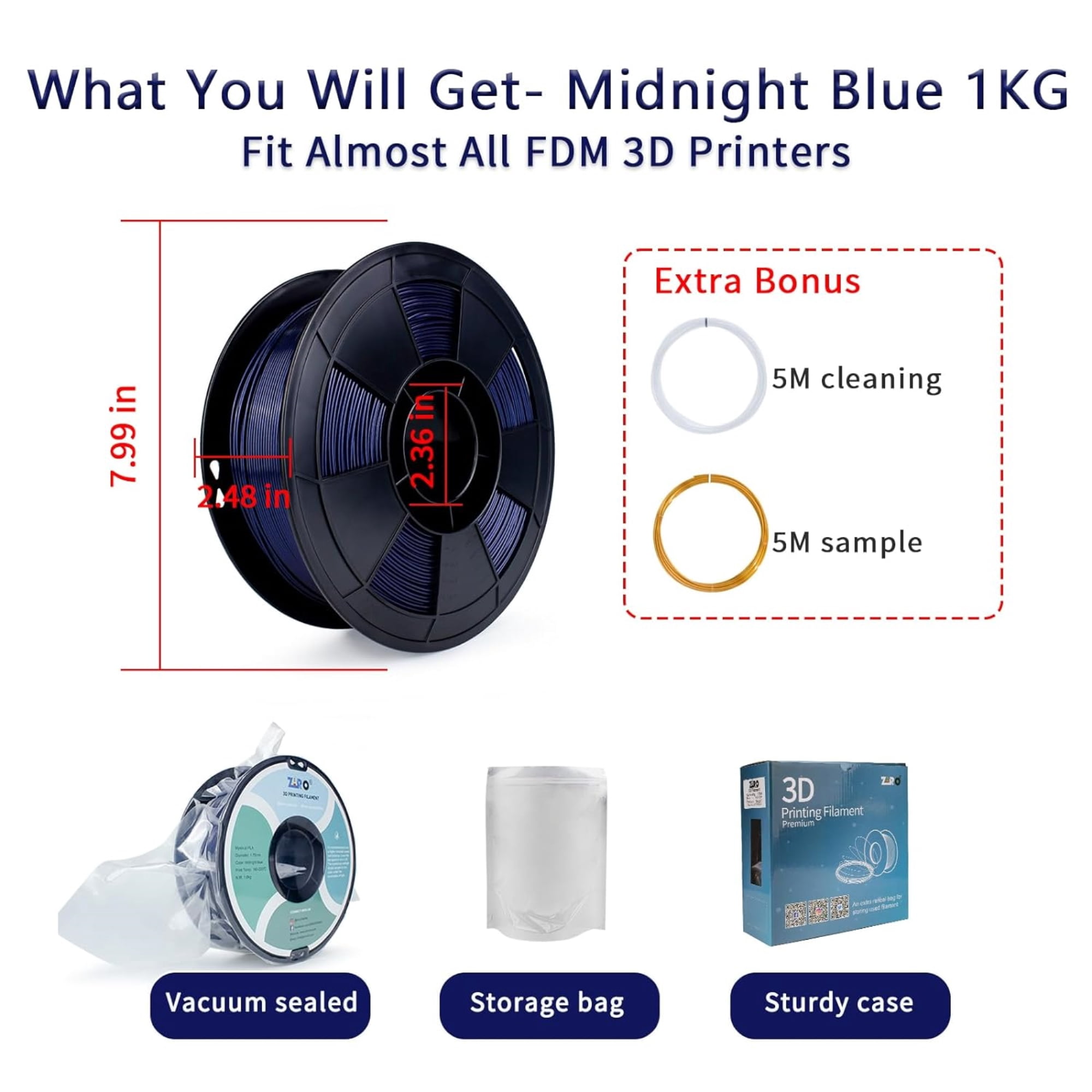 Ziro 3D Mystic PLA Filament 1.75mm 1kg, Midnight Blue