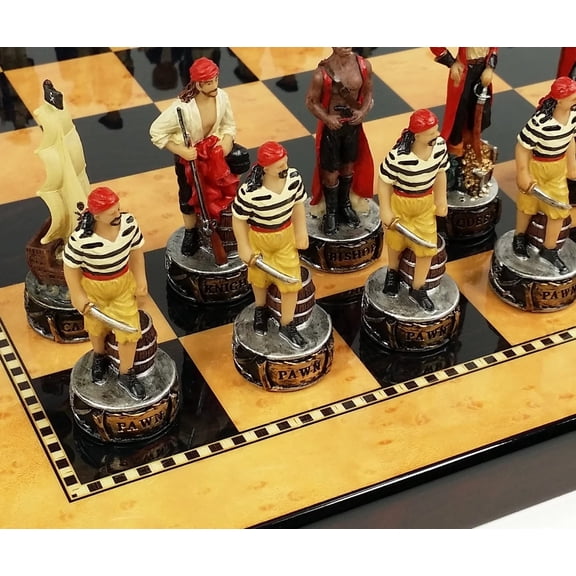 Pirates Vs Royal Navy Pirate Chess Set W 15" Maple Walnut Color Board