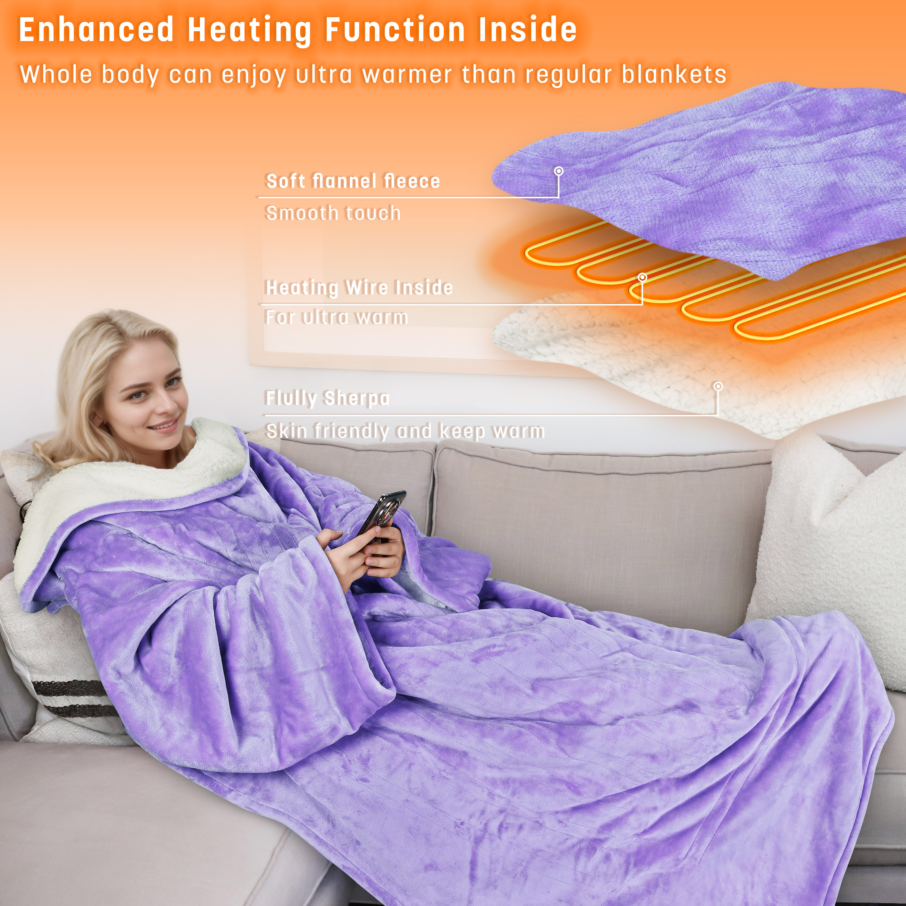 Catalonia Heated Blanket with Sleeves, Electric Snuggle Blanket for Women Men, Wearable Wired Heating Throw Blanket,Cold Gift