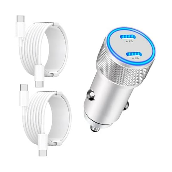 OAO IPhone 17 Car Charger Fast Charging, 90W Dual PD Power Cigarette Lighter USB-C Car Charger with 2Pack Type-C Cord for iPhone 17/17 Pro Max/16 Pro/15/Galaxy S25/S24/Pixel