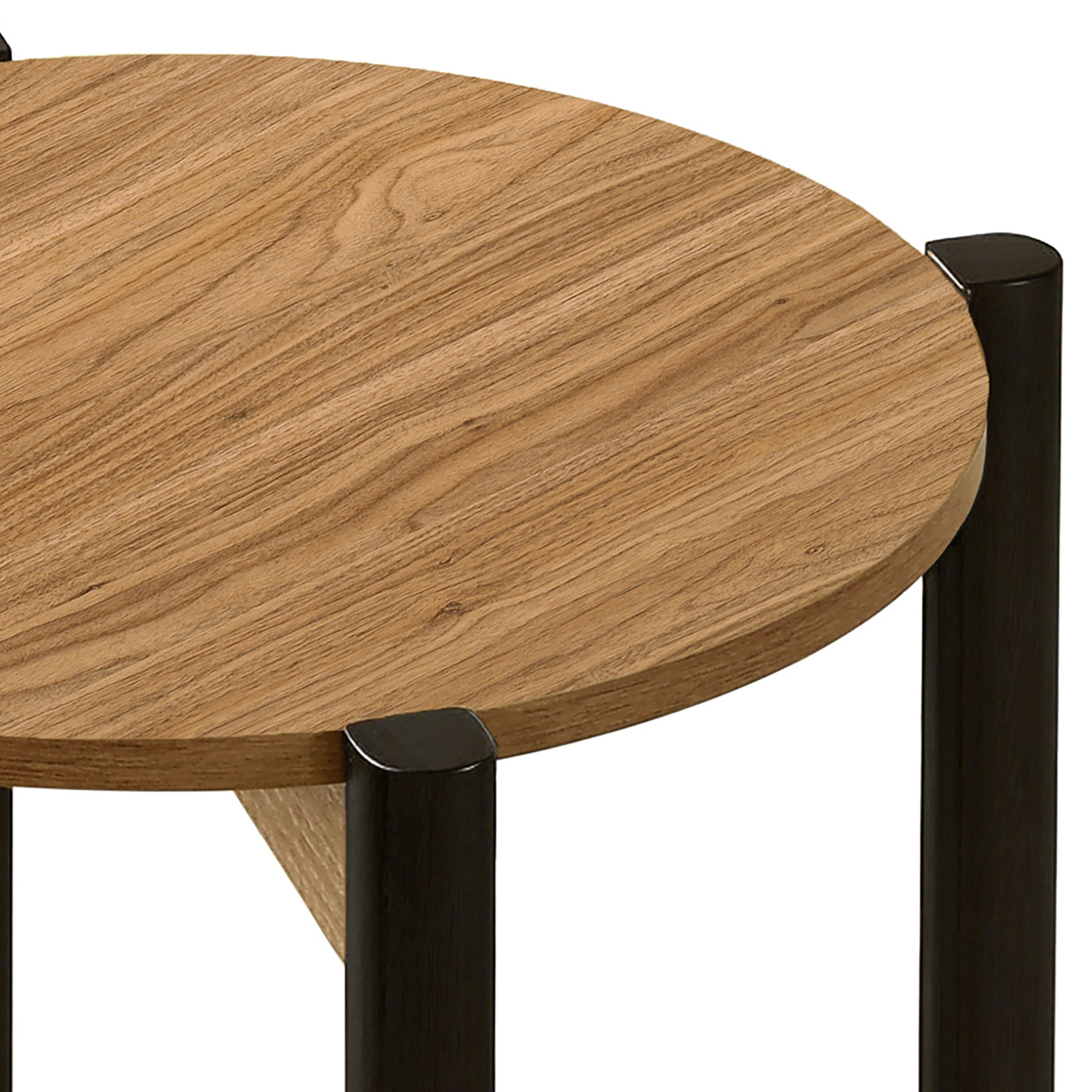 Furniture of America Afra Modern Wood Round End Table with Open Bottom Shelf, Walnut