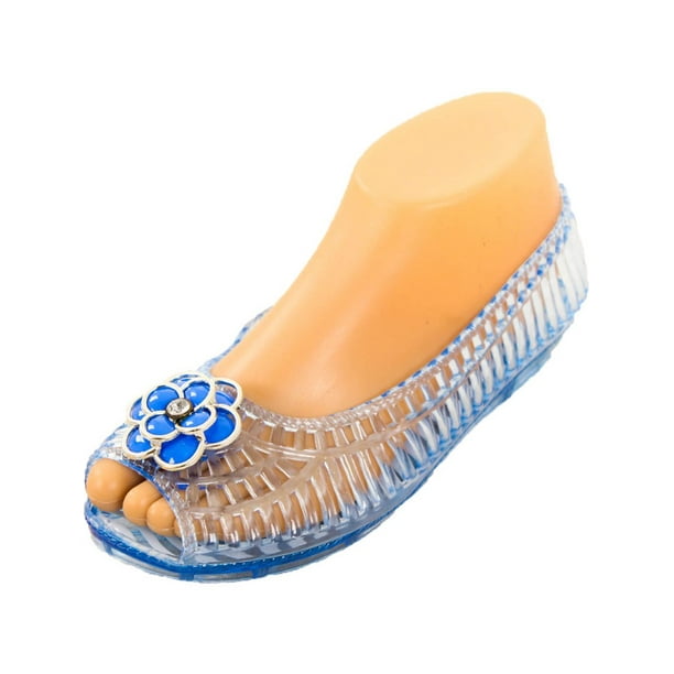 open toe jelly flats