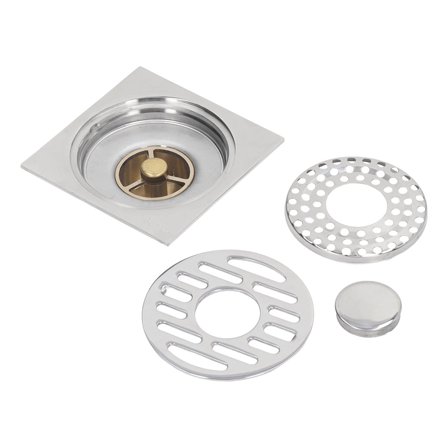 BIMZUC 3.9"×3.9" 304 Stainless Steel Square Shower Drain with Gravity Spring, Large Displacement, Odor‑Free, Easy‑Clean
