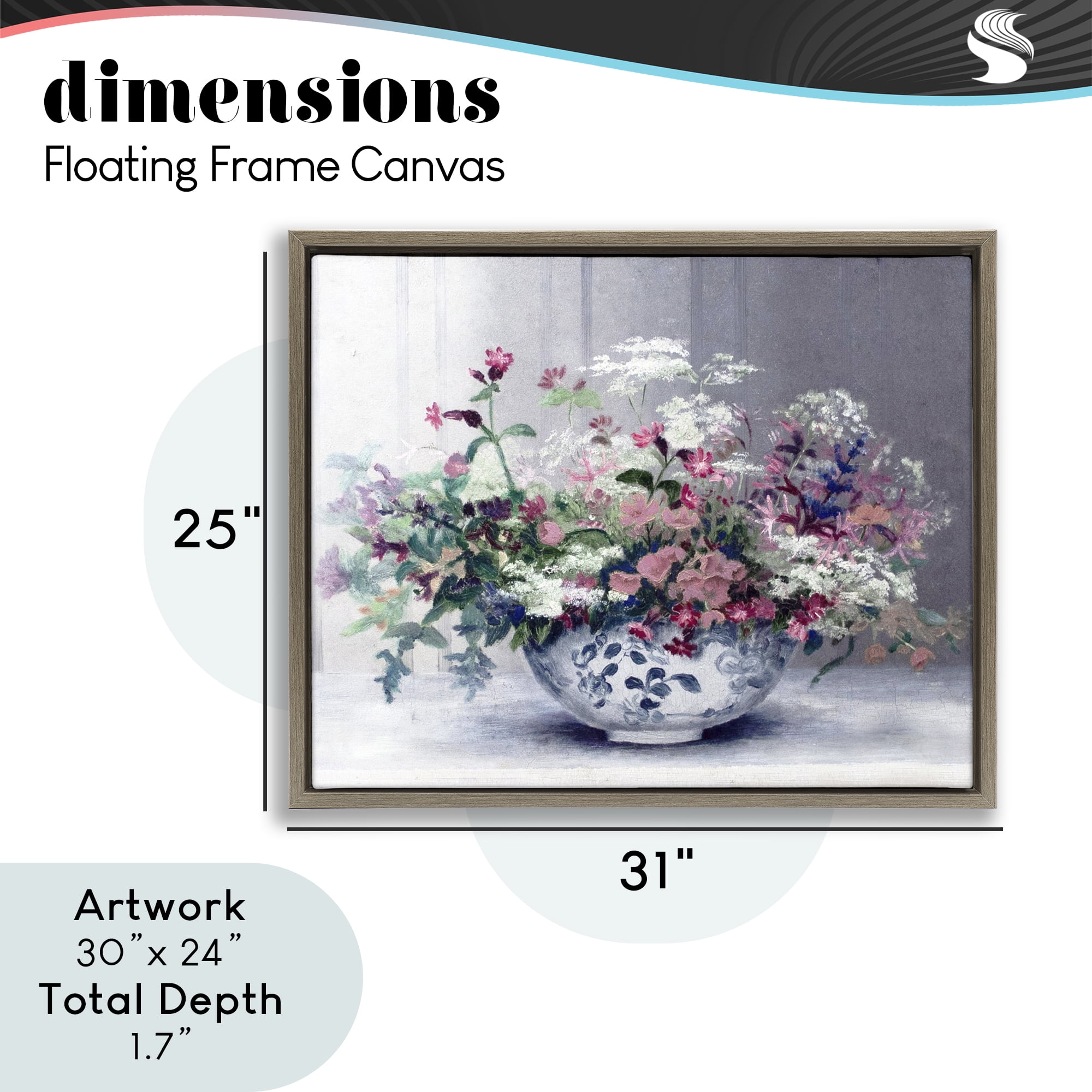 Painterly Elegant Blooms Vase Brown Framed Floater Canvas Wall Art, design by Lettered and Lined