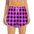 thumbnail image 2 of Vsdgher Purple Black Buffalo Plaid Print Women's Running Double Layer Shorts High Waisted with Pockets Elastic Yoga Workout Athletic Gym Sports, 2 of 8