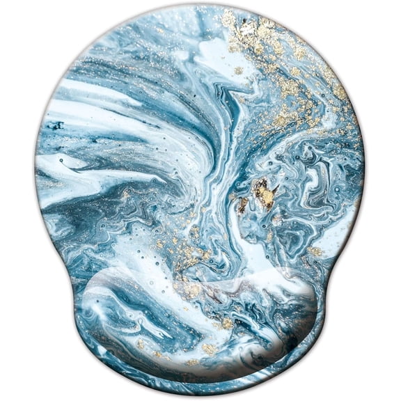 BRICKSWAN Ergonomic Mouse Pad with Wrist Rest, Memory Foam Support and Non-Slip Rubber Base, Blue Marble Design for Office, Home and Gaming