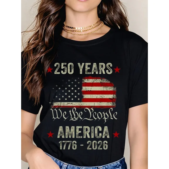 Retro 250 Years America 1776-2026 We The People T-Shirt - Vintage Patriotic USA Flag Graphic Tee for Men and Women - 250th Anniversary Celebration Top