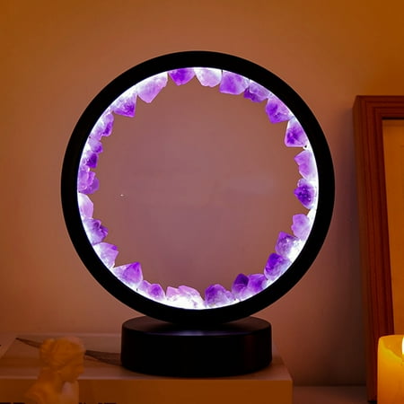 

Kohagoki LED Rechargeable Bedside Lamp Natural Quartz Amethyst Cluster Night Lamp Bedroom Desk Network Circle Decorative Lights