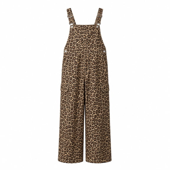 Lullu Girls Leopard Cargo Overalls Fashion Wide Leg Sleeveless Jumpsuit Romper, Size 5-14